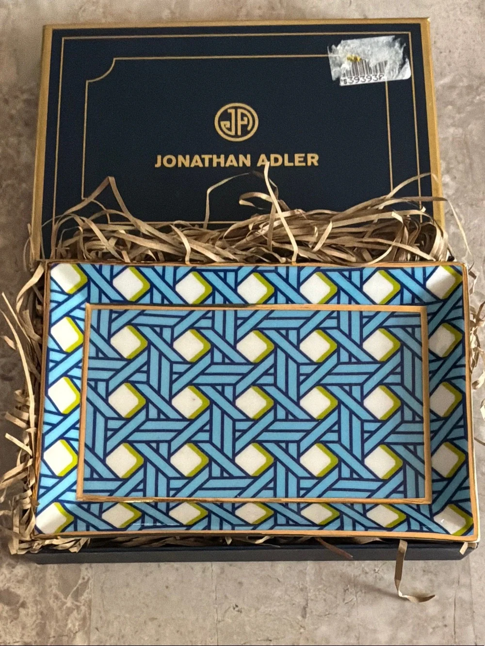 Jonathan Adler Blue, Yellow & White Geometric Ceramic Tray
